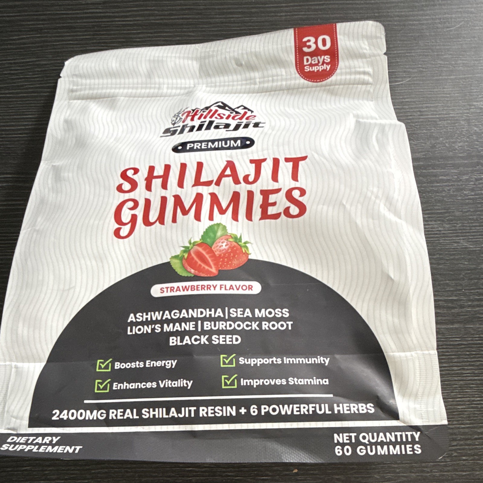 Hillside Shilajit Premium Shilajit Gummies Strawberry Energy Immune 60