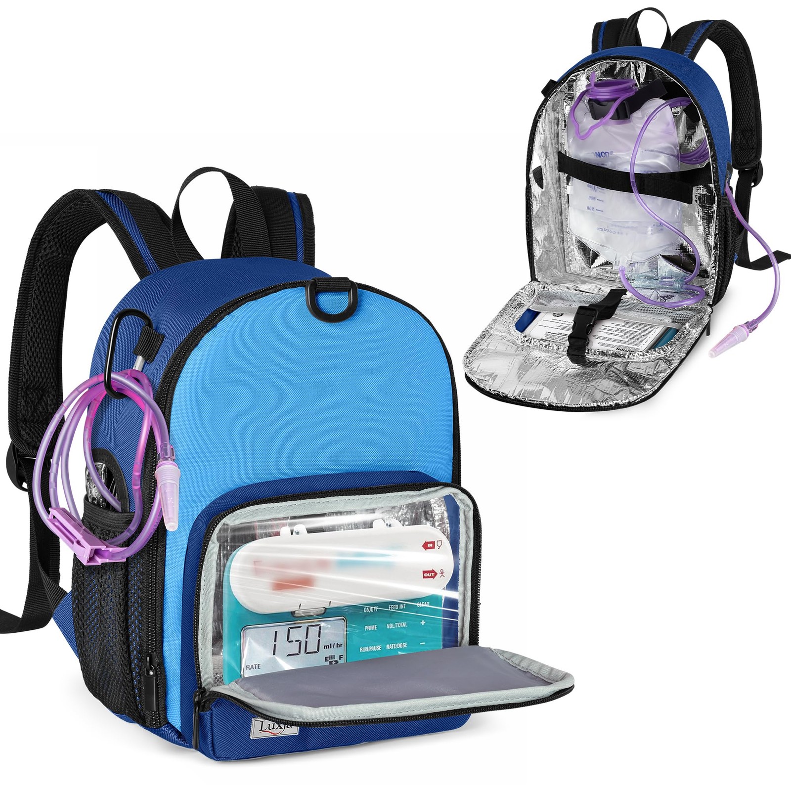 LUXJA Feeding Tube Backpack Fits for Children, Blue