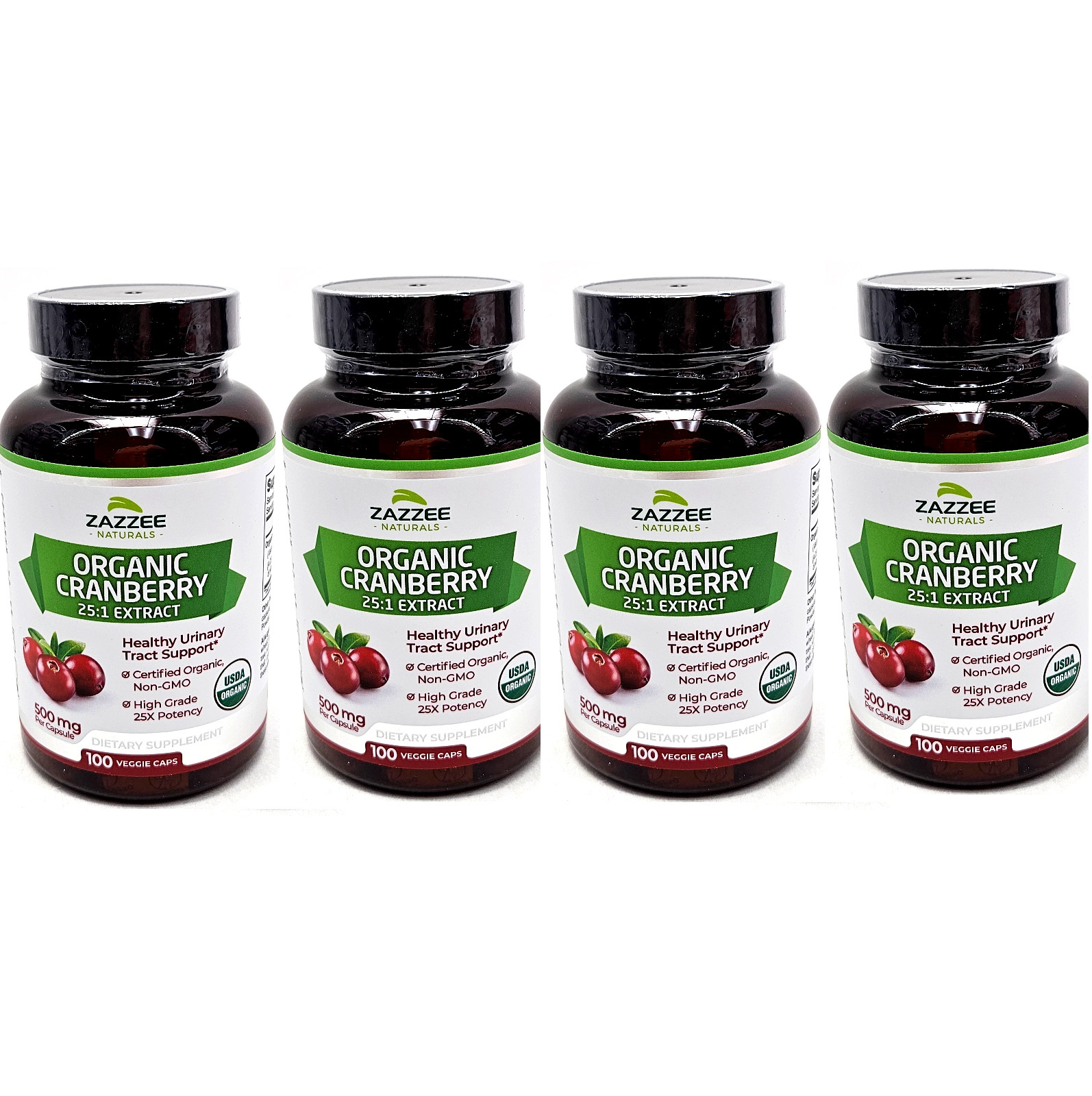 4 Cranberry Extract USDA Organic Zazzee Natural 12500mg 100×4 Concentrate Lot of