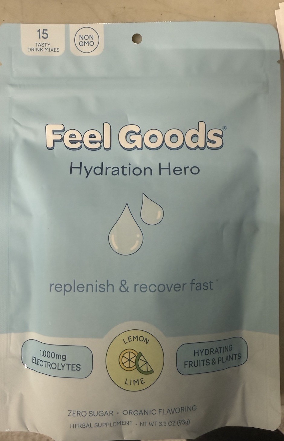 Feel Goods Hydration Hero Electrolytes LEMON LIME 15 Packets Exp 1/2026 – New!