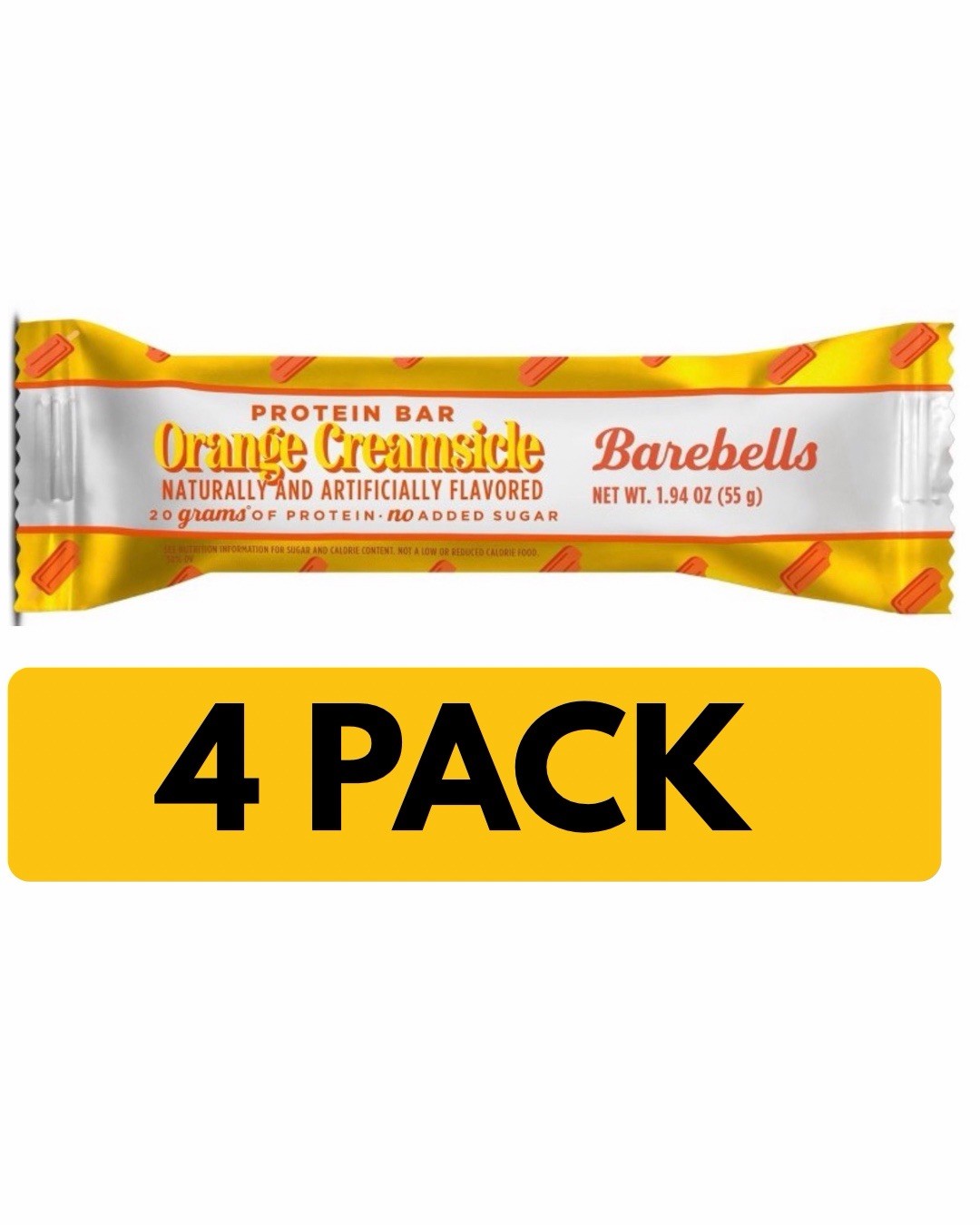 Barebells Orange Creamsicle 20g Protein Bars, White Chocolate & Vanilla, 4 Pack