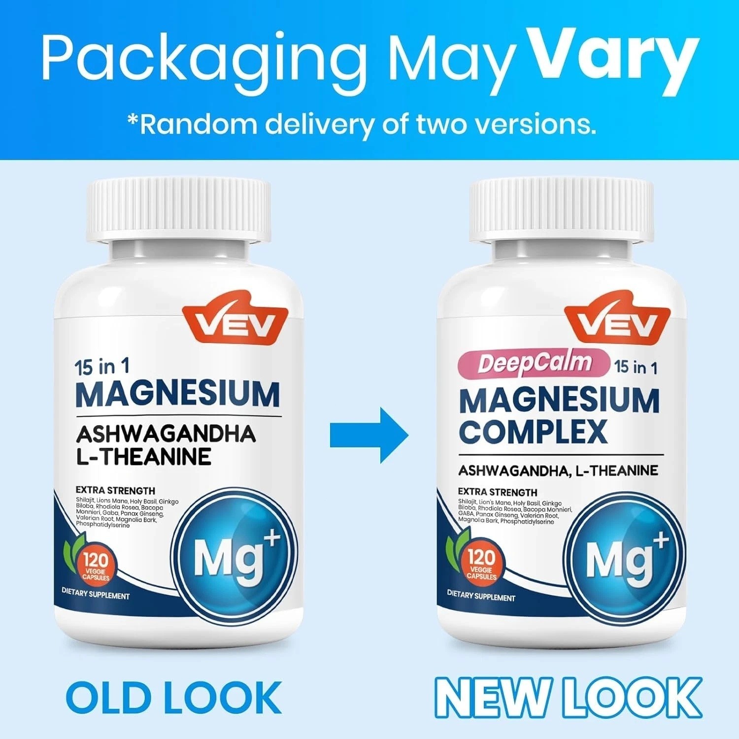 2 BOTTLES-NEW VEV DeepCalm 15 in 1 Magnesium Glycinate&Citrate Complex Capsules