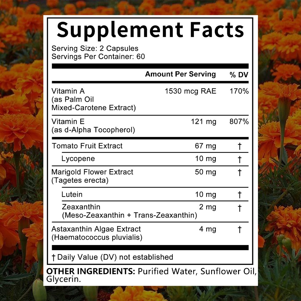 Eye Vitamins With Lutein,Zeaxanthin,Astaxanthin,Marigold Flower Extract 120 Caps