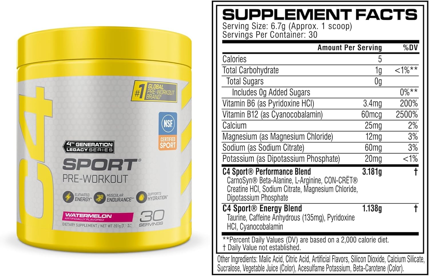 C4 Sport® | Pre-Workout | Watermelon, 7.1 oz (201g Preworkout Energy Supplement
