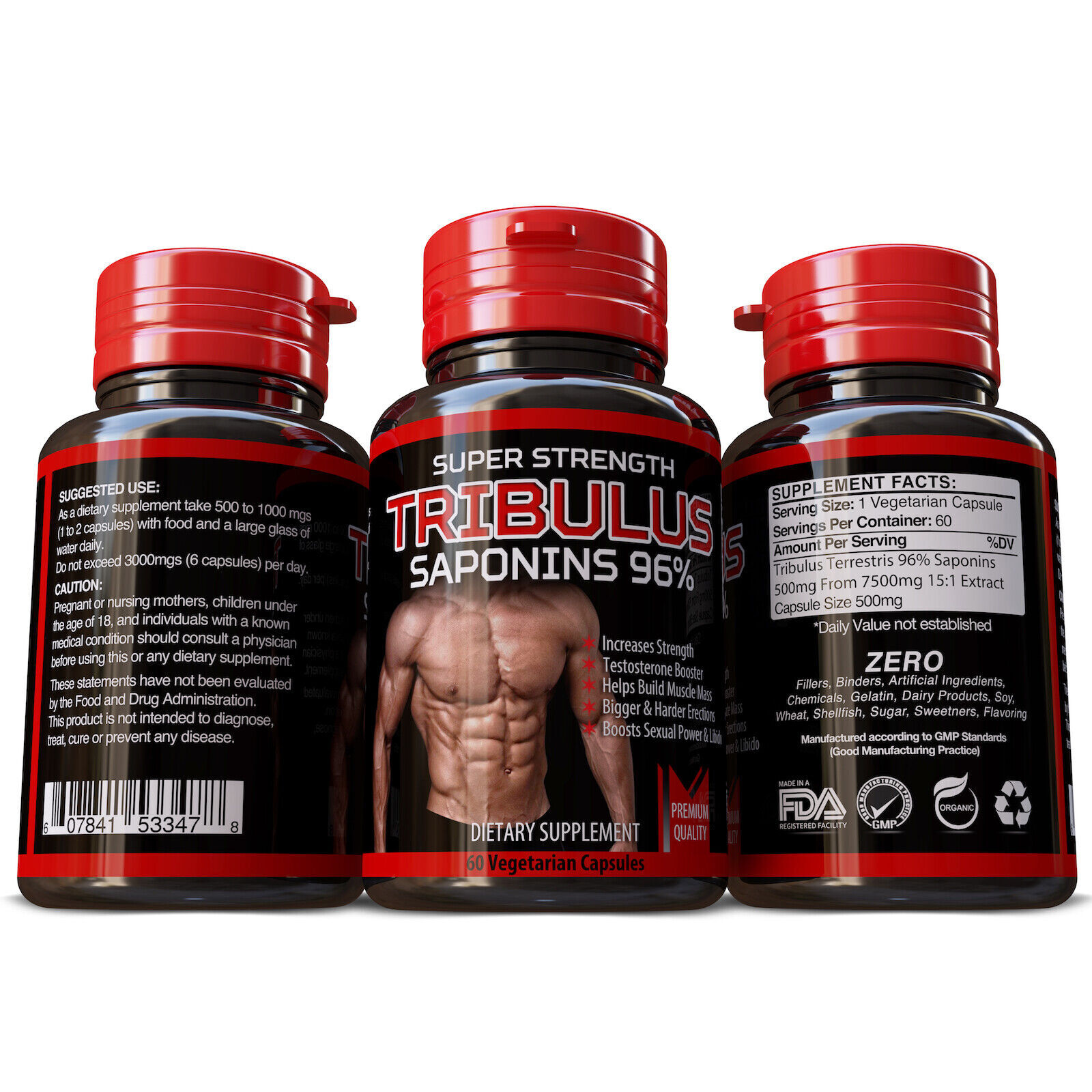 TRIBULUS TERRESTRIS 7500mg EXTRACT 96% SAPONINS BIG MUSCLE BODYBUILDING PILLS