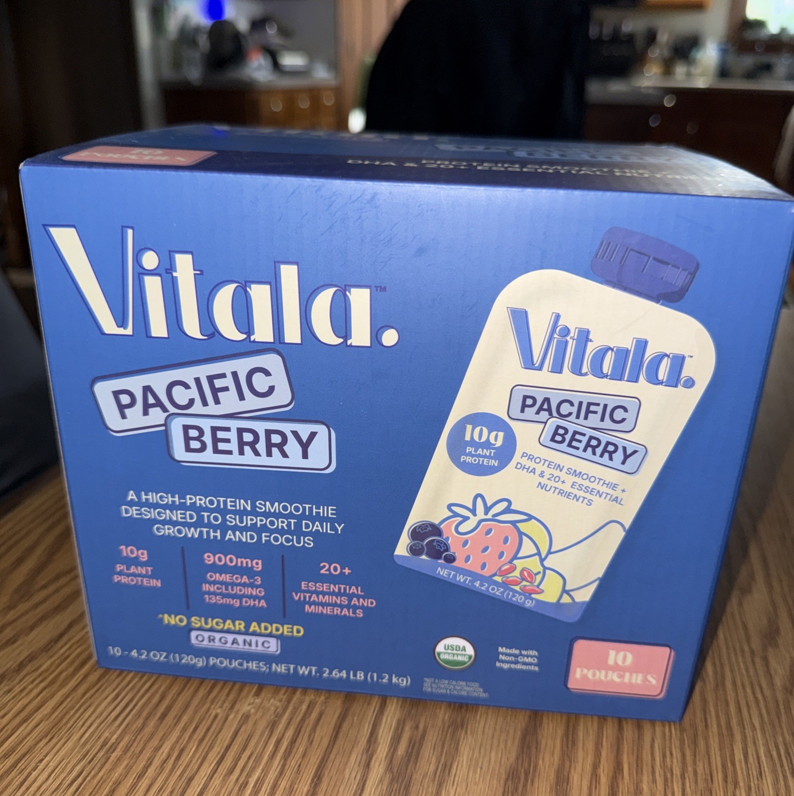 Vitala Organic Protein Smoothie Pouches Kids & Adults DHA Omega-3 (10 CT) Berry