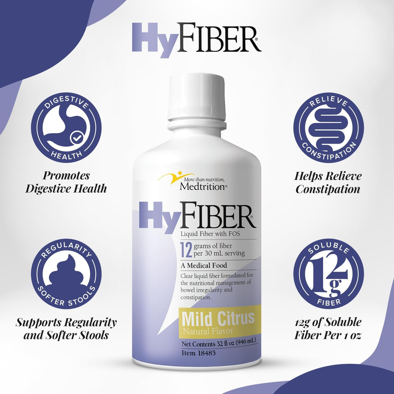 Hyfiber Daily Liquid Fiber for Regularity and Soft Stools, 12 Grams Soluble Fibe