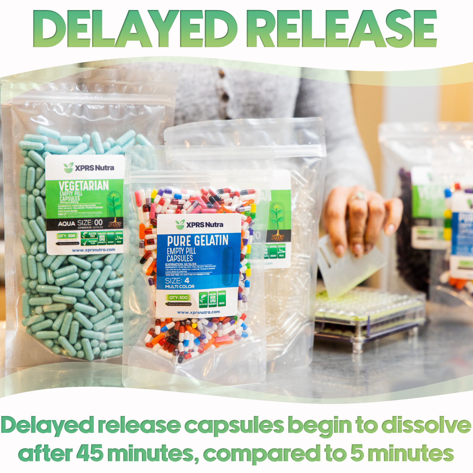 XPRS Nutra Size 1 Delayed Release Empty Vegan Capsules Pills Vegetable DIY