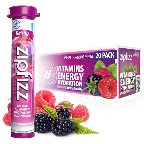 Zipfizz Daily Energy Drink Powder, Berry, 20 Assorted Flavor Names , Sizes