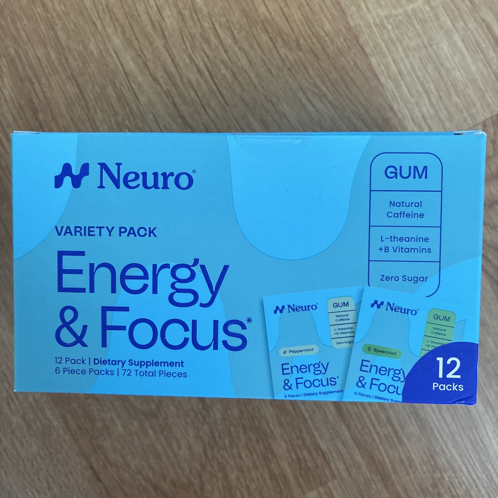 Neuro Energy & Focus Gum, Peppermint and Spearmint, 12-packs, 72 Total Pieces