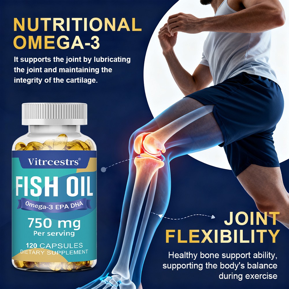 Fish Oil Support Energy Mobility Skin Nail Health 120 Caps Non-GMO Gluten Free