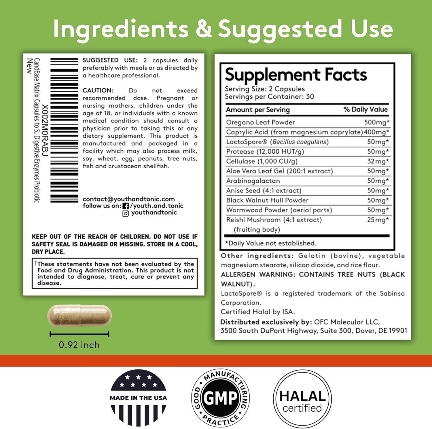 Gut Health Support Capsules with Oregano, Caprylic Acid, and Digestive Enzymes