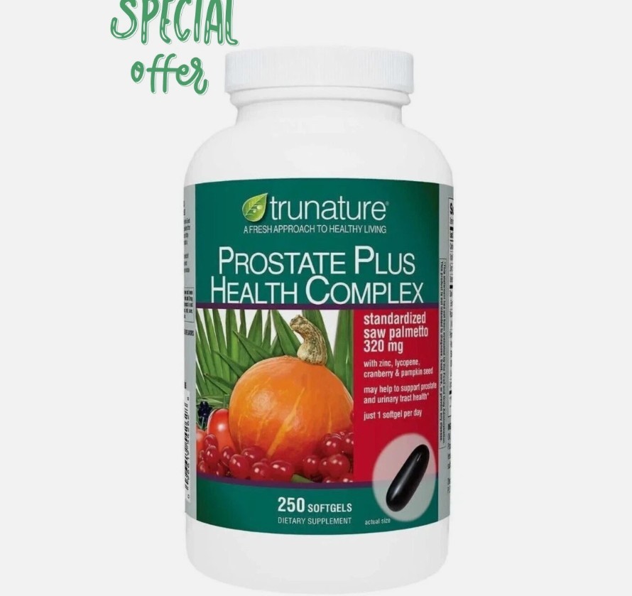 Trunature PROSTATE PLUS HEALTH COMPLEX Saw Palmetto with Zinc 250 Softgels caps.