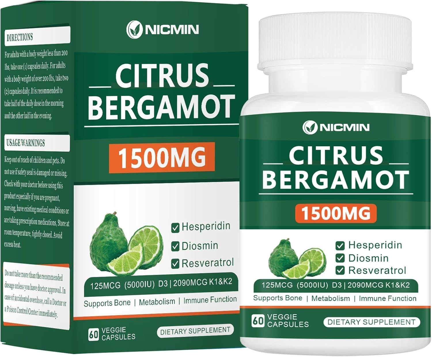 Citrus Bergamot 1500mg with Hesperidin, Diosmin, Resveratrol