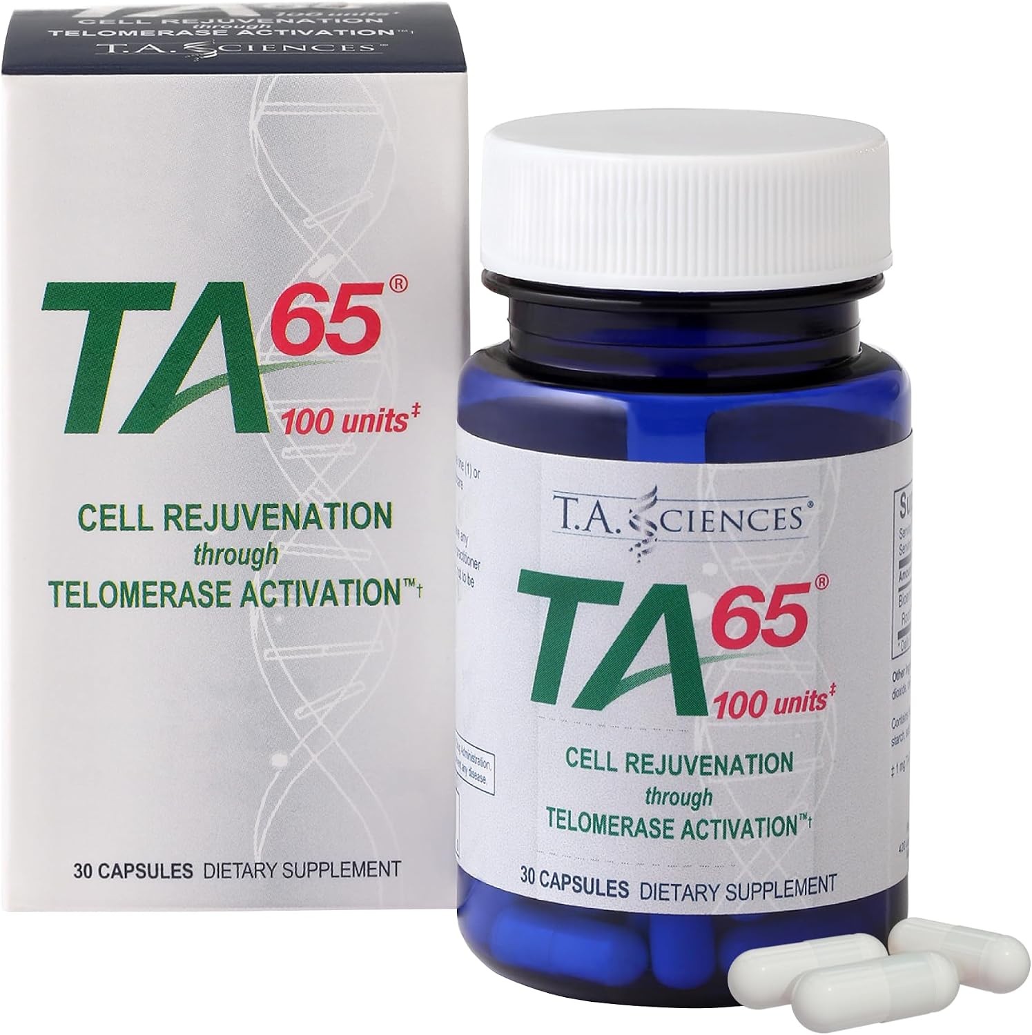 T.A. Sciences Telomerase Activation Supplement – 100 Units TA 65 MD, 30 Capsul