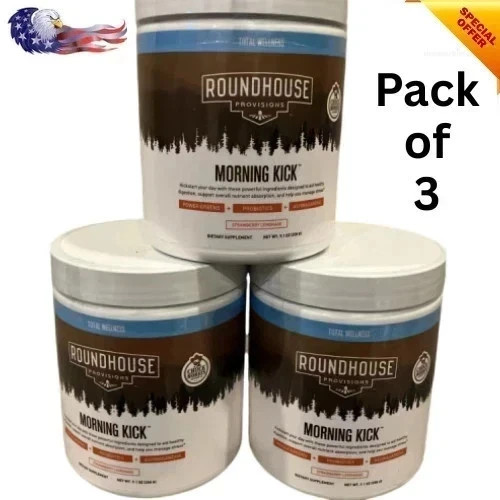 3Pack Roundhouse Provisions Morning Kick DigestiveSupport Powder Lemonade Flavor