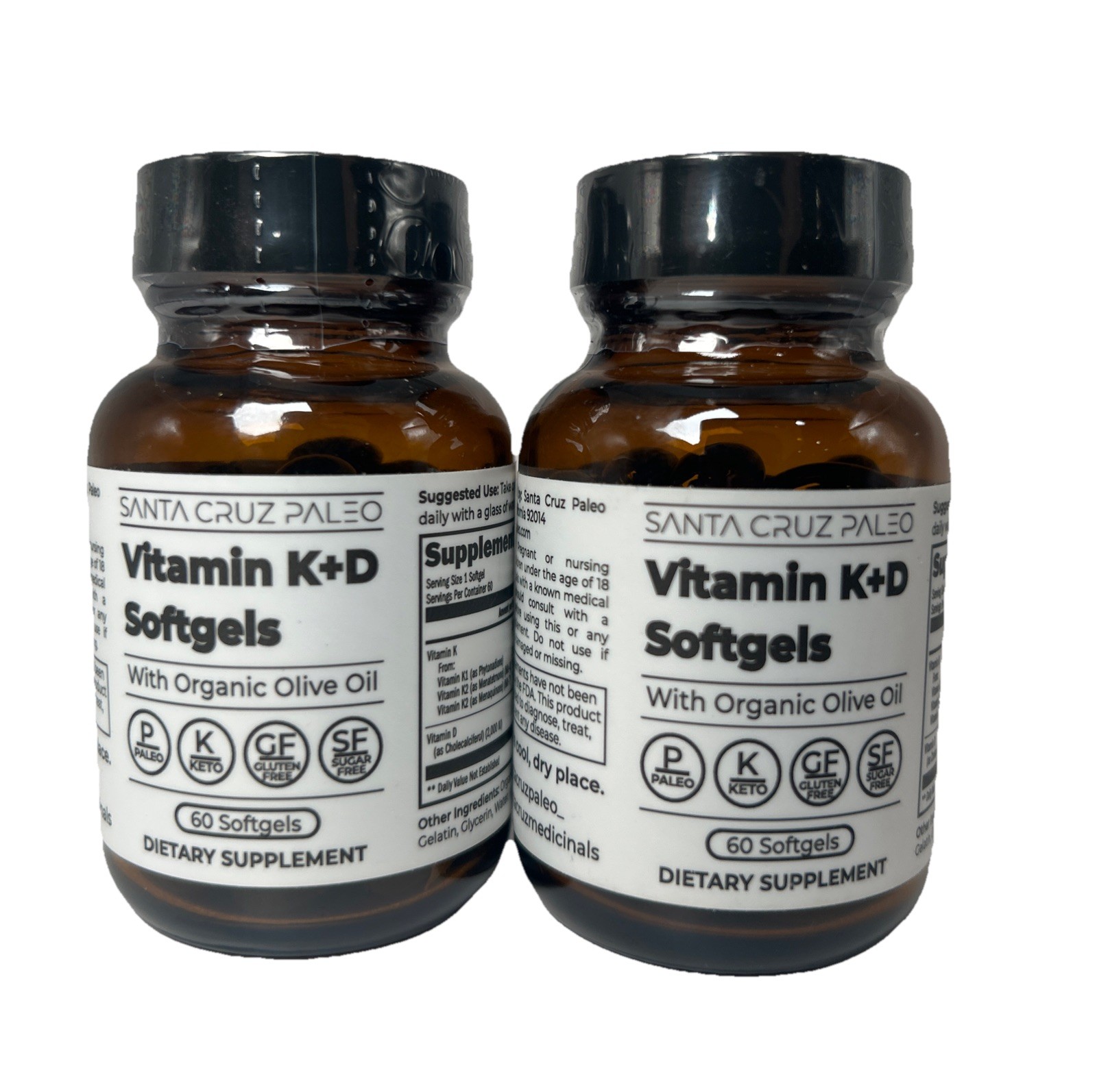 Vitamin K + D Softgels Santa Cruz Paleo 120 count 5000IU- With Organic Olive Oil