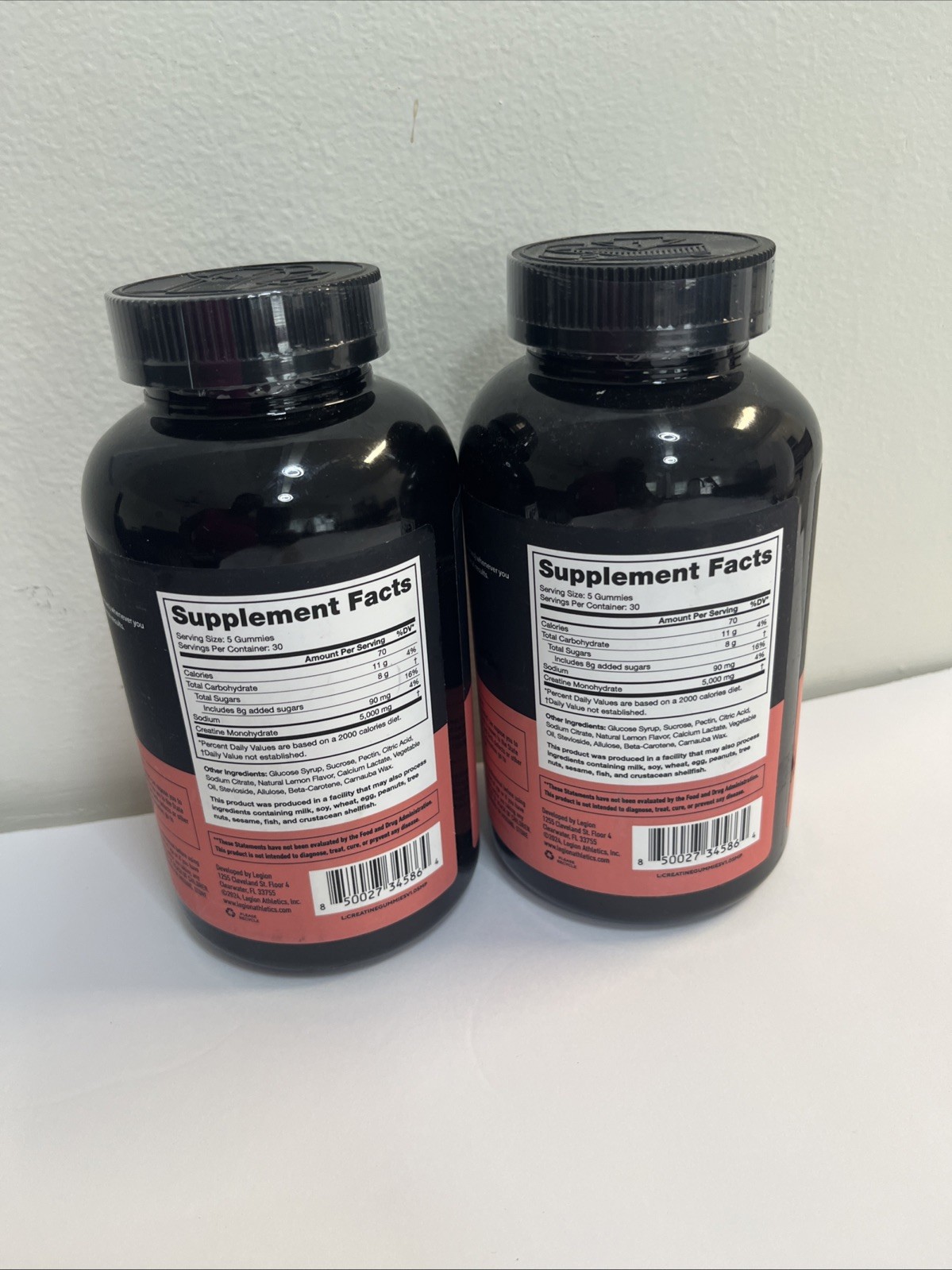 2Pk Legion Creatine Monohydrate Gummies Lemon Drop 5000mg 30 Servings Exp 12/26
