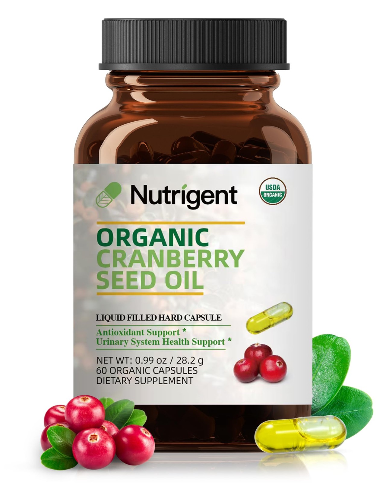 Nutrigent USDA Organic Cranberry Seed Oil 940mg Omega 3-6-9 60 Liquid Capsules