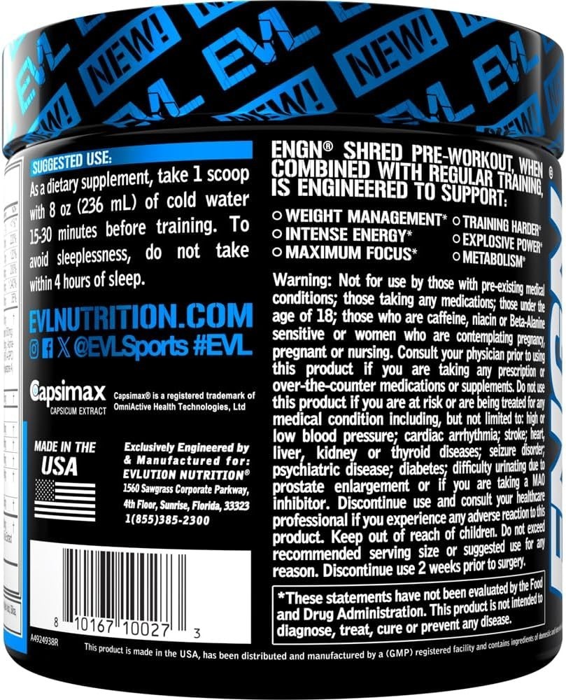 ENGN Shred Blue Raz Pre Workout Powder – Thermogenic Fat Burn Support – 9.1oz