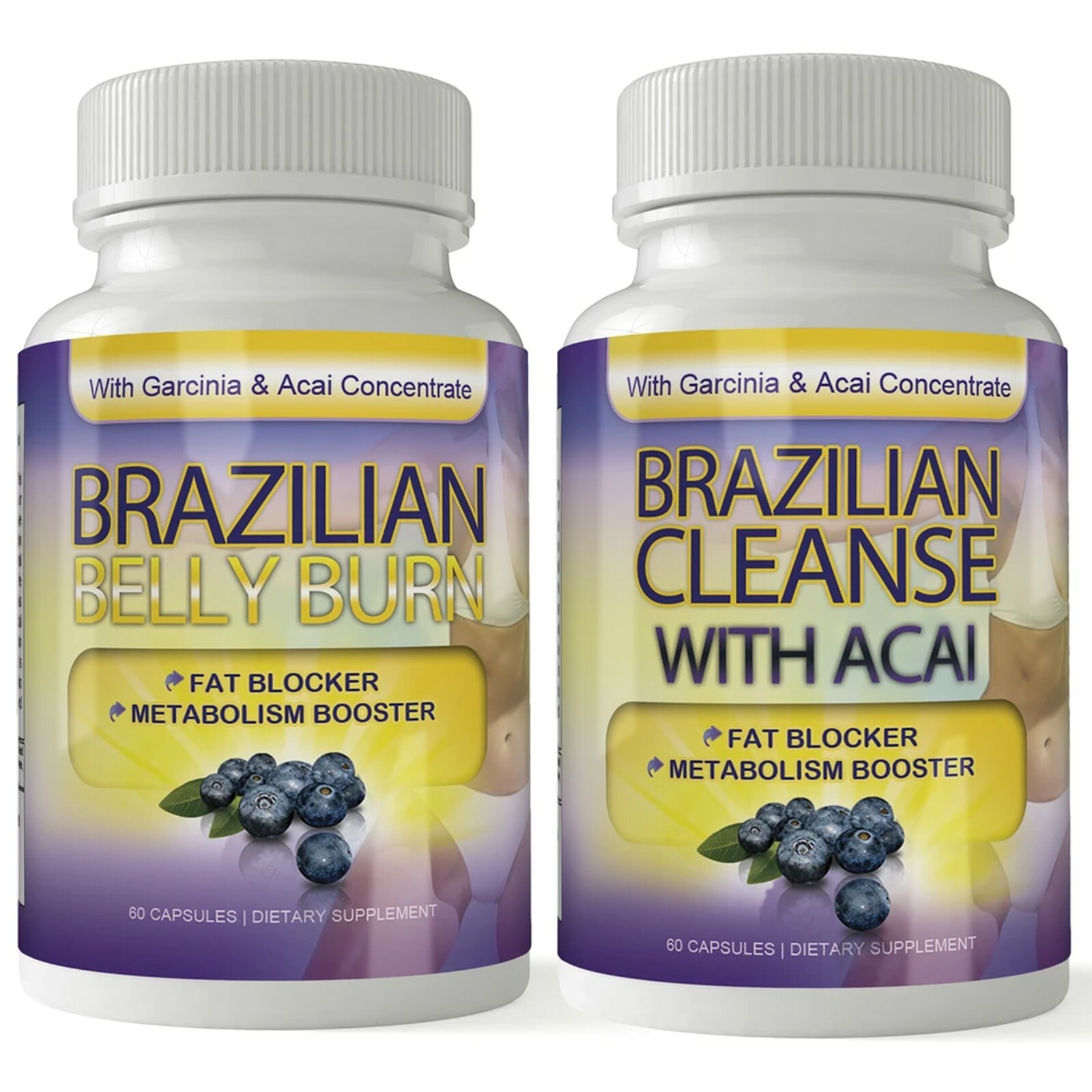 Brazilian Belly Burn Weight Loss Pills & Detox Cleanse Caps Combo Free Shipping