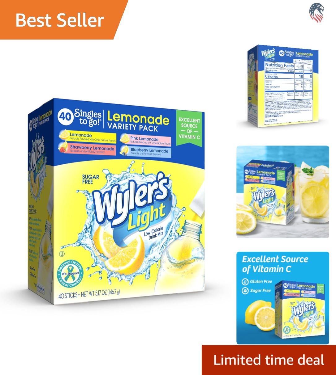 Compatible with Water Drink Mix Pack Lemonade Variety 40 Pack Sugar Free Caff…