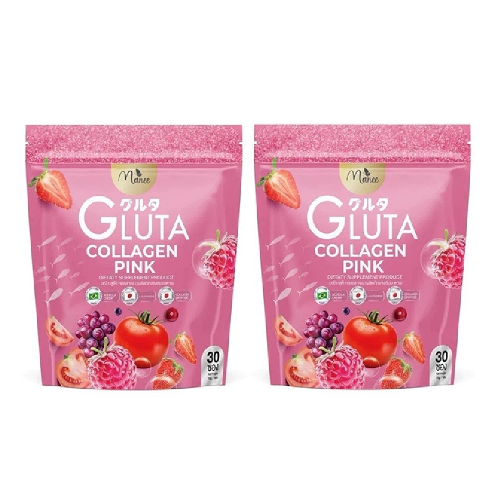 X2 Manee Gluta Collagen Pink Anti-Aging Supports Healthy Smooth Skin 30 Sachets