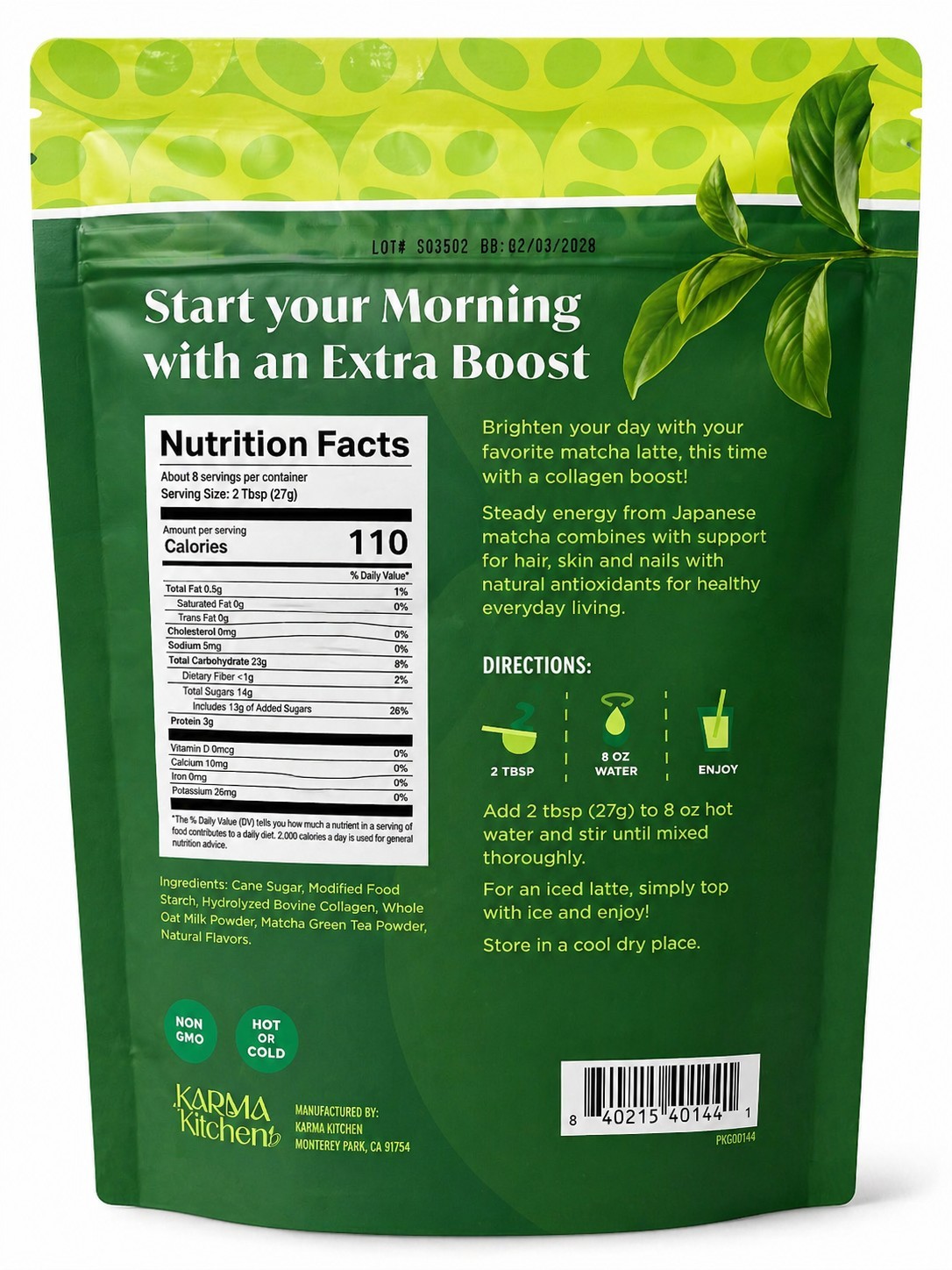 Matcha Collagen Latte Mix Vanilla 7.5oz – Pack of 3 | Skin Hair Nails Support
