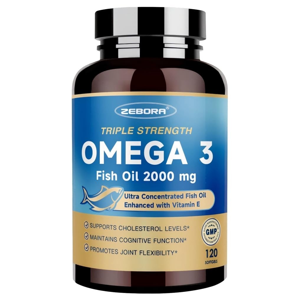 ZEBORA Triple Strength Omega-3 Fish Oil 2000mg – rTG Omega 3 Ultra High-Poten…
