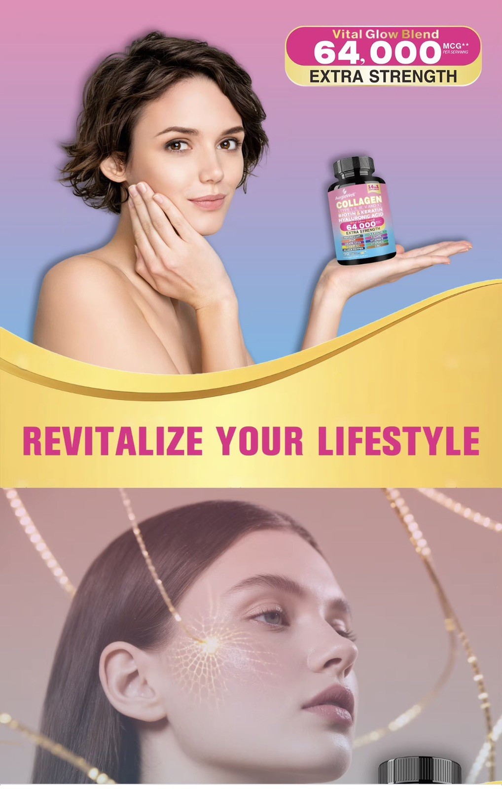 Collagen Peptides Type I II III V X – Biotin, Keratin, Hyaluronic Acid