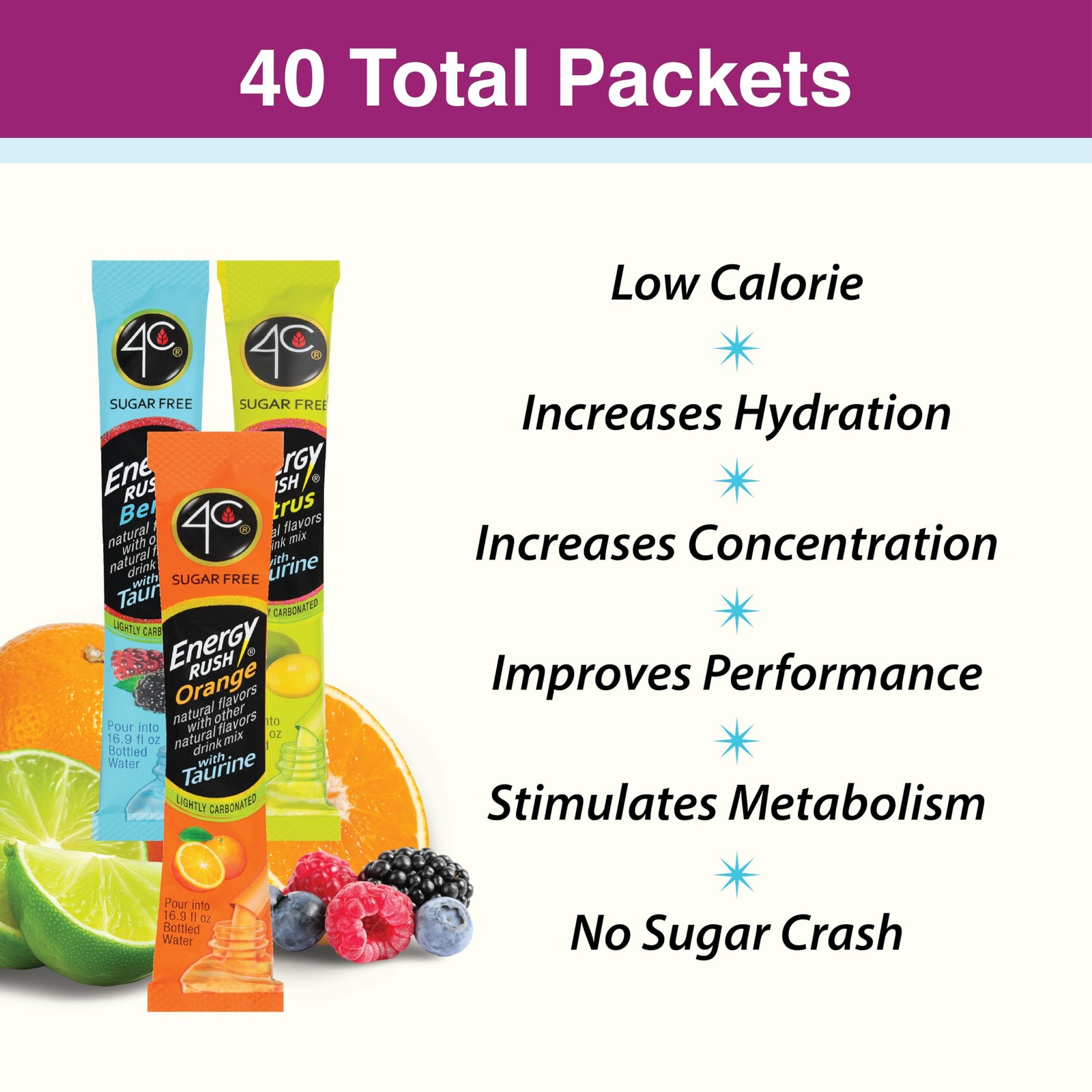 4C Energy Rush Stix, Variety 1 Pack, 40 Count, Single 11 Ounce (Pack of 1)