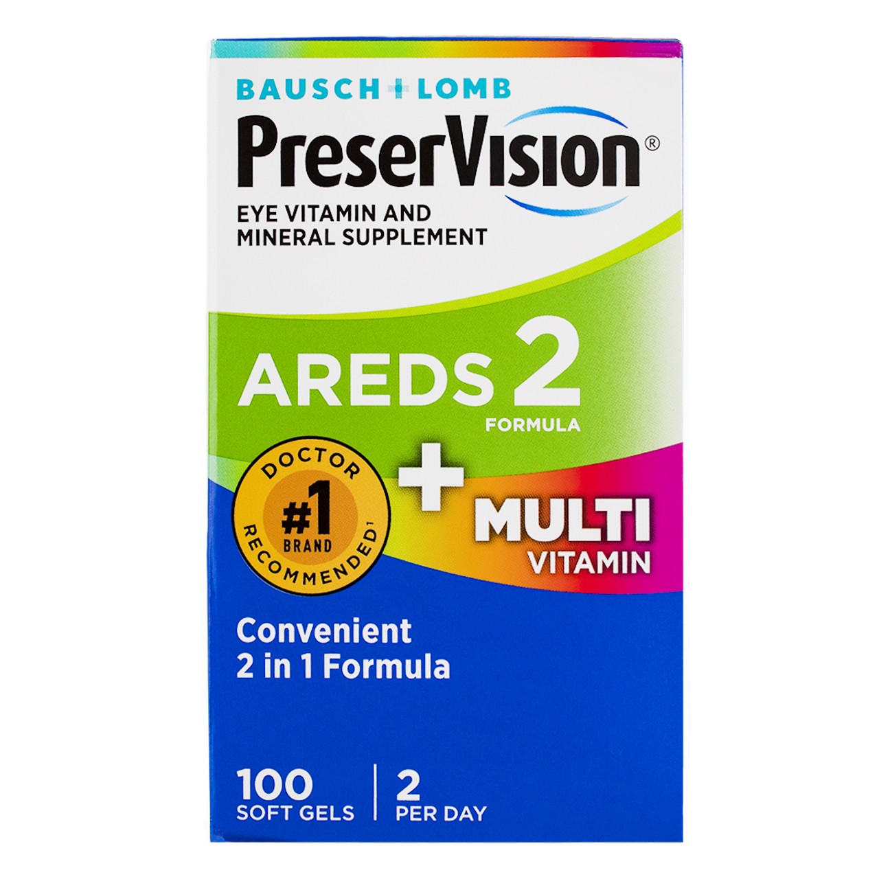2 Pack Bausch & Lomb PreserVision AREDS 2 + Multivitamin Softgels, 100 Ct