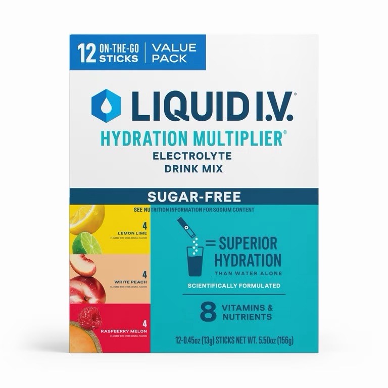 Liquid IV Sugar Free Sticks 12 Pack Lemon Lime White Peach Raspberry Melon