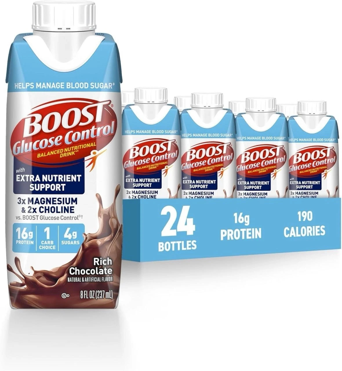 BOOST Glucose Control Balanced Nutritional Drink Rich Chocolate 8 oz 24 Ct