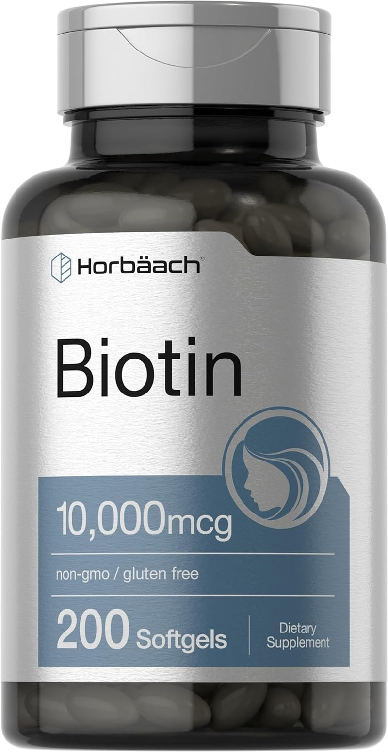 Horbaach Biotin 10000 Mcg, 200 Softgels, Vitamin B7 Supplement, Non-Gmo