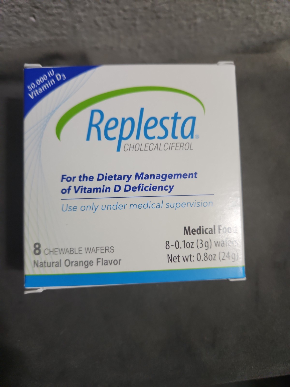 Replesta 50,000 IU Vitamin D3, Chewable Wafer, Natural Orange Flavor, 8 count