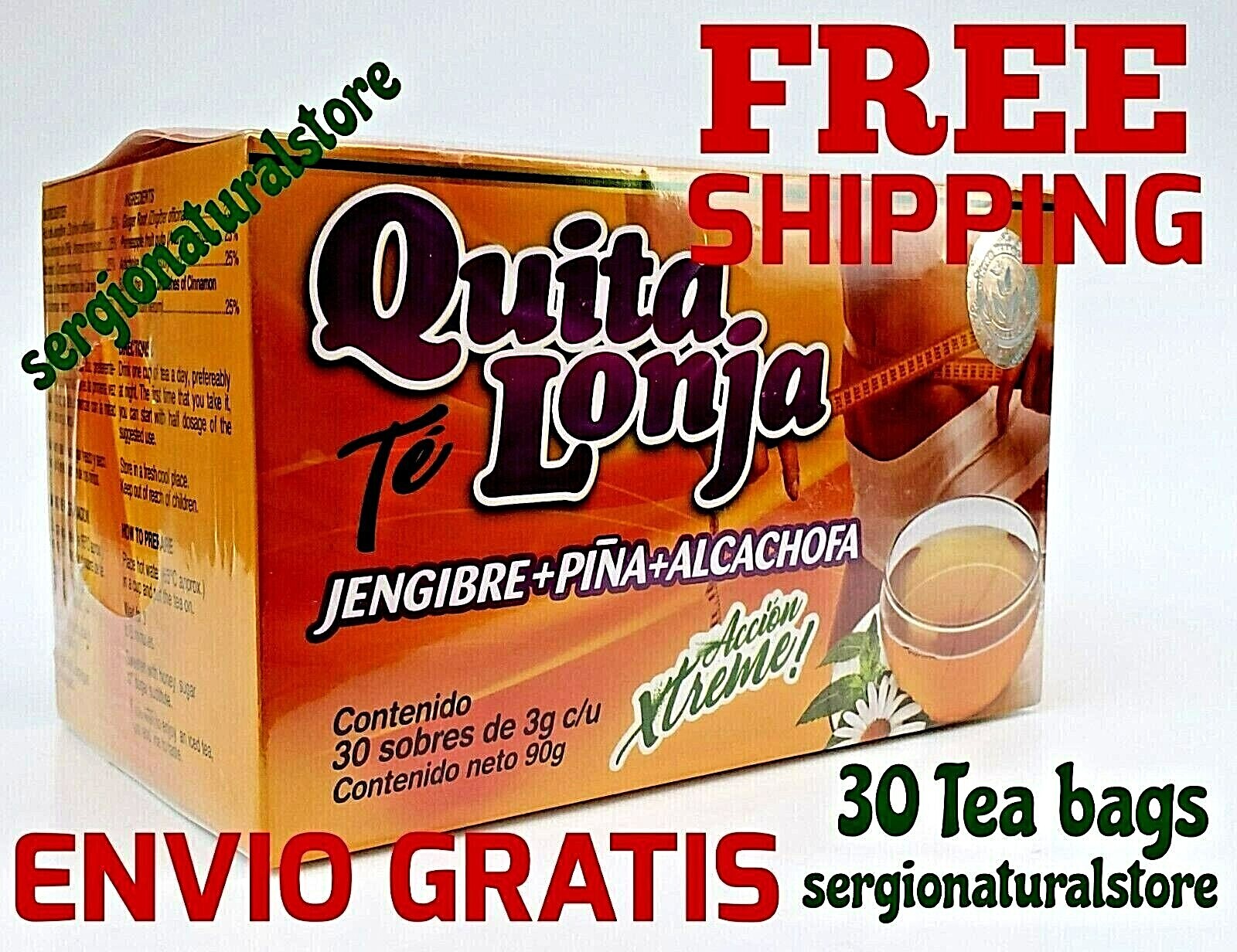 Te Quita Lonja Tea Jegibre + Piña 30 Bags Accion Xtreme! Free Shipping