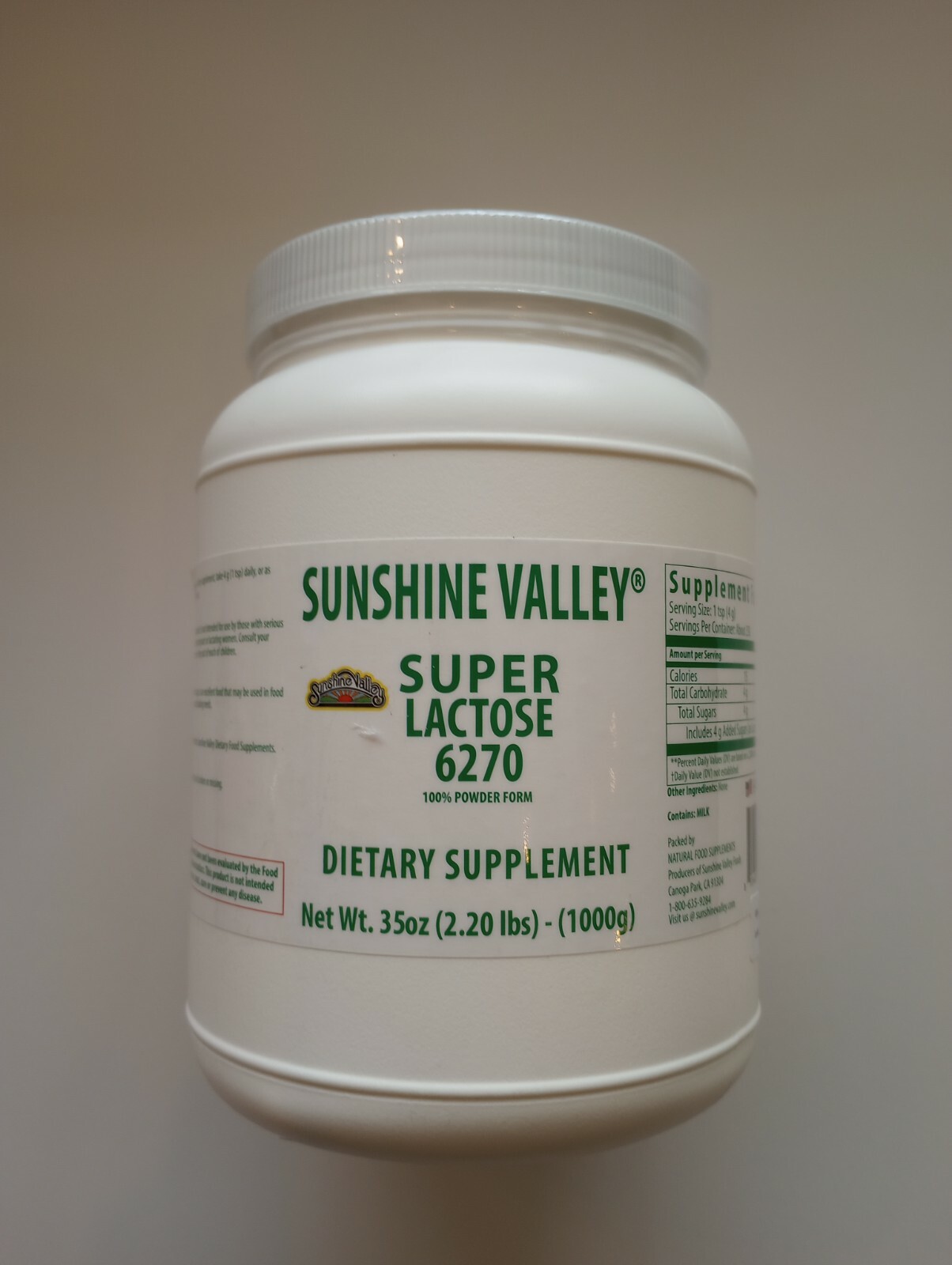 Sunshine Valley Super Lactose Powder 1 kg bottle One Kilo
