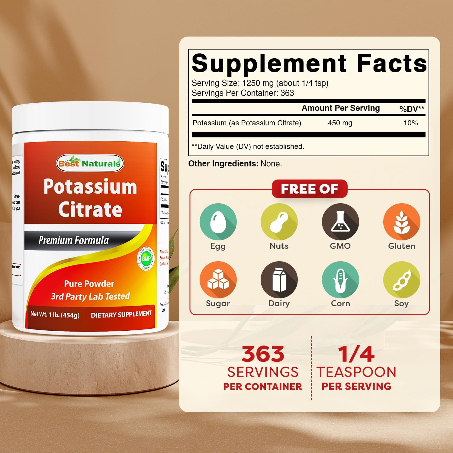 Best Naturals Potassium Citrate Pure Powder 1 Pound 16 Ounce (Pack of 1)