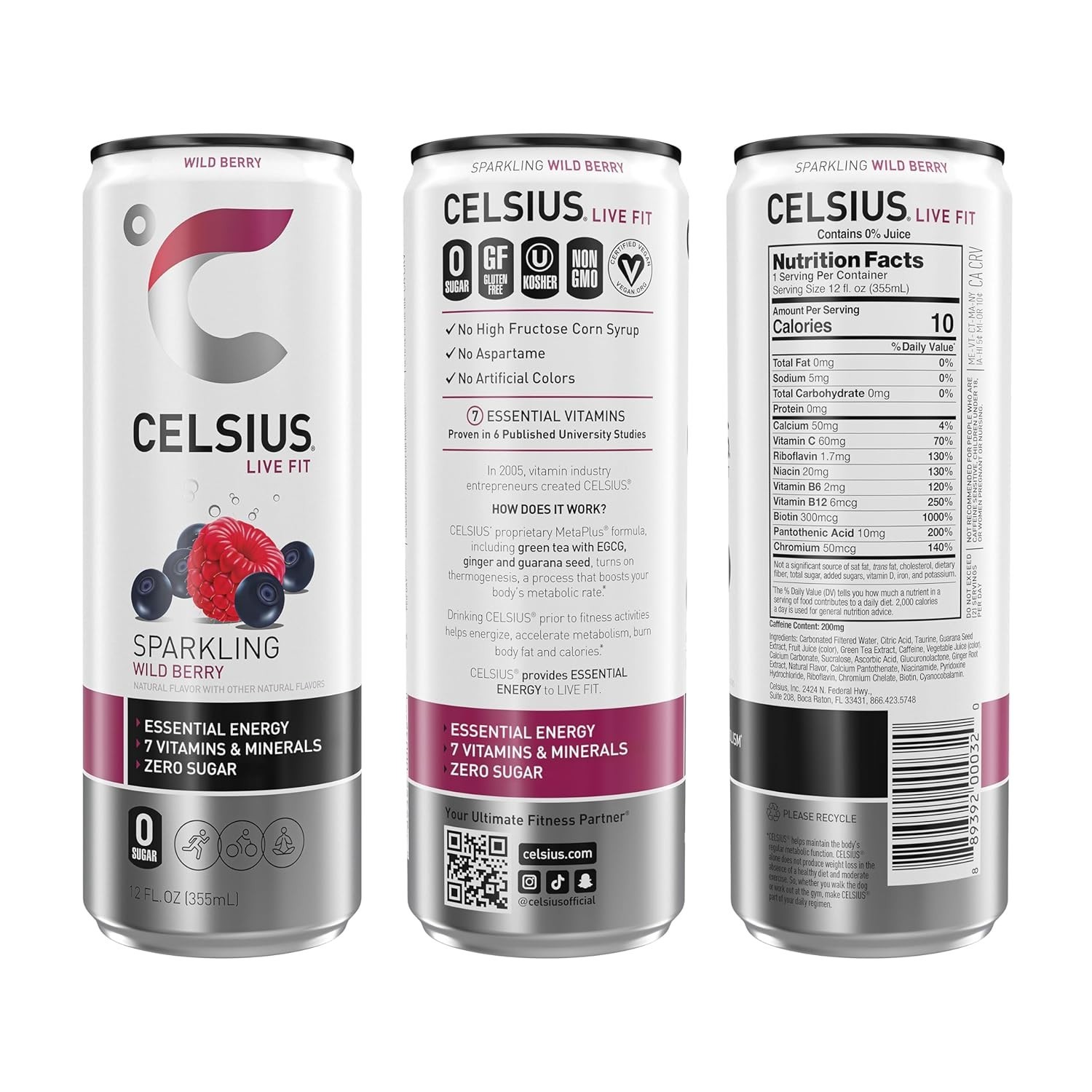 Sparkling Wild Berry, Sugar Free Energy Drink, 12 Fl Oz Pack of 12