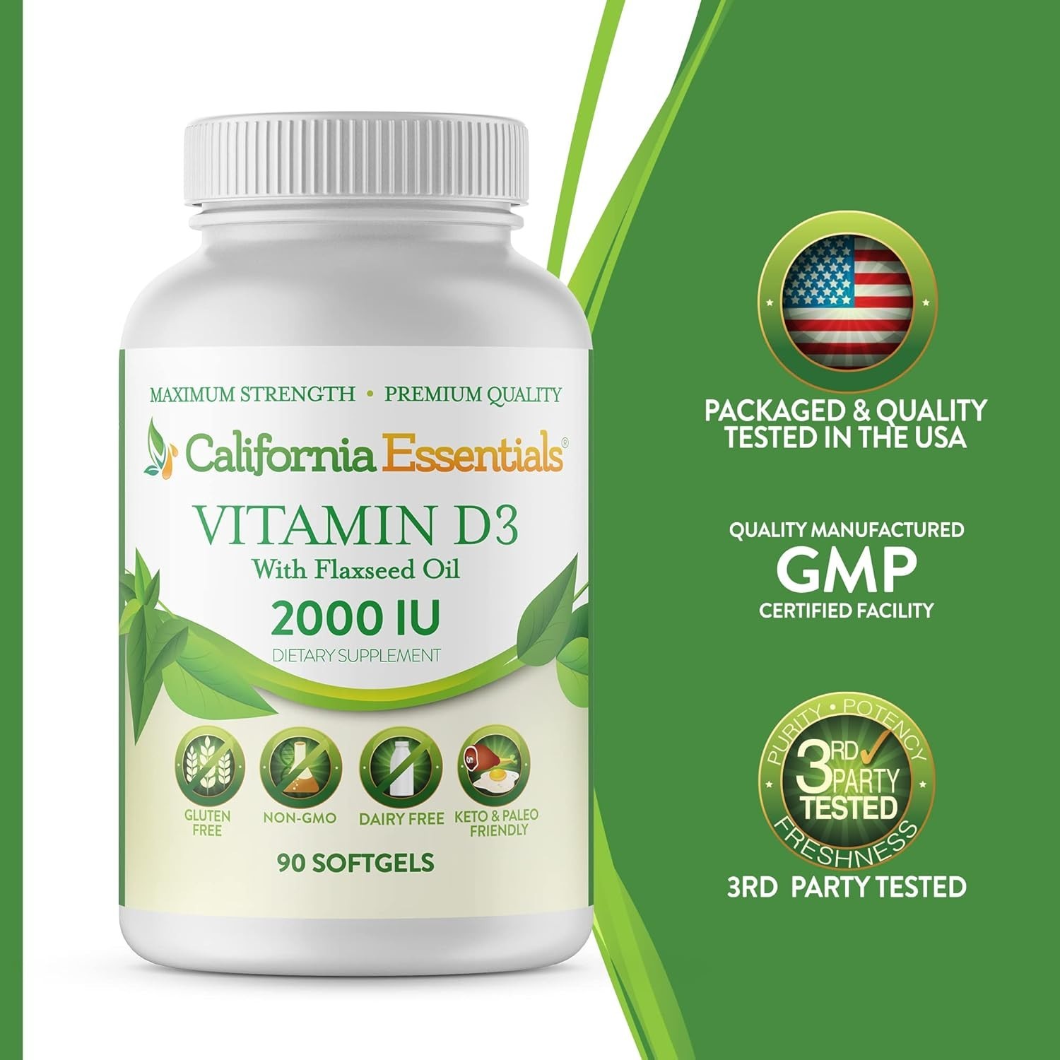 CALIFORNIA ESSENTIALS VITAMIN D3 2,000iu SOFTGEL IN FLAXSEED OIL-BOOST IMMUNITY