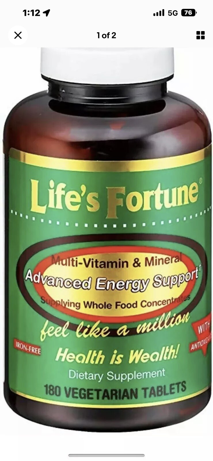 Life’s Fortune Multi Vitamin Mineral Natural Energy 180 Tabs Free Fast Shipping
