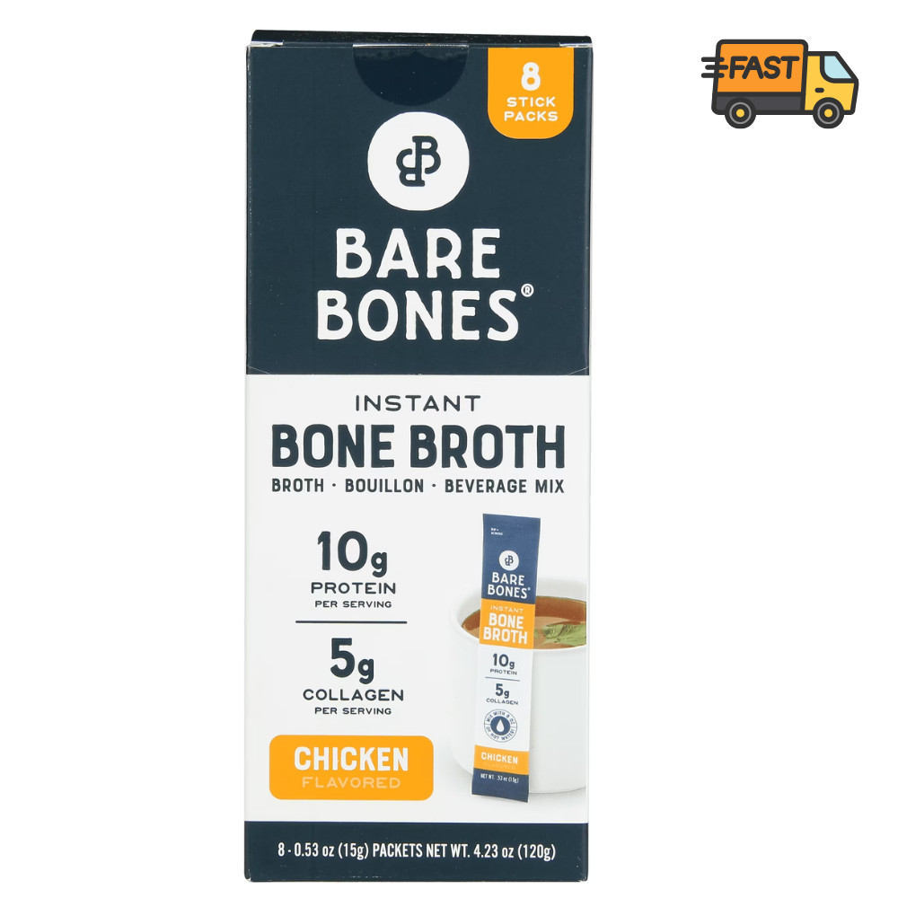 Bare Bones Chicken Bone Broth Sticks 8 Pack 10g Protein Instant Broth Mix