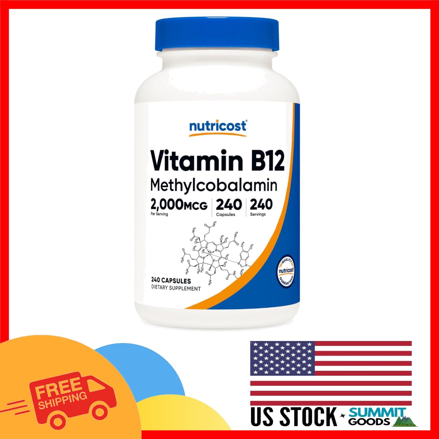 Pure Vegetarian B12 Methylcobalamin 2000mcg – 240 Non-GMO Capsules for Wellness