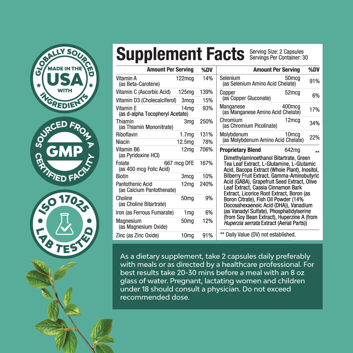 Advanced Brain Supplement for Memory and Focus – Nootropics Brain Support 60ct