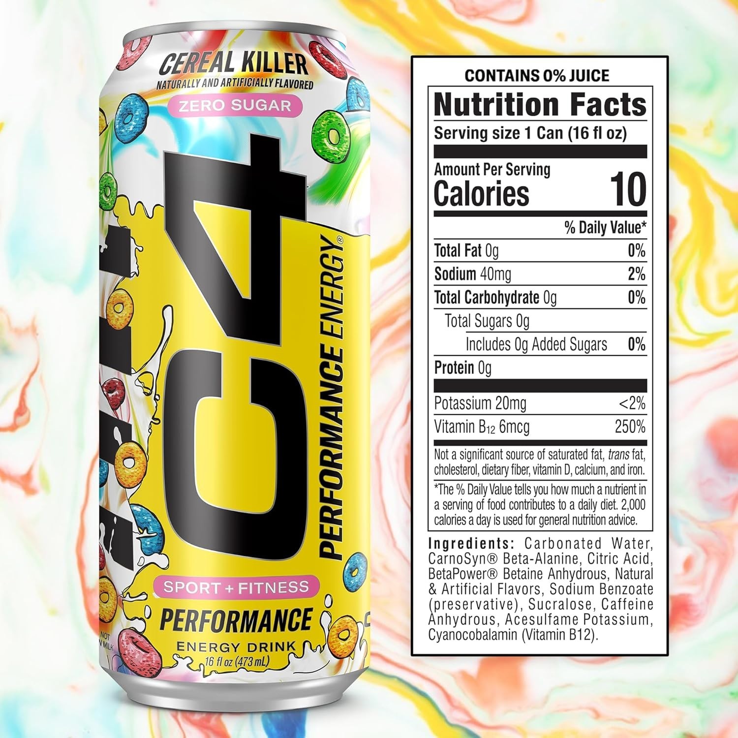 C4 Energy Carbonated Zero Sugar Energy Drink, (Pack of 12)