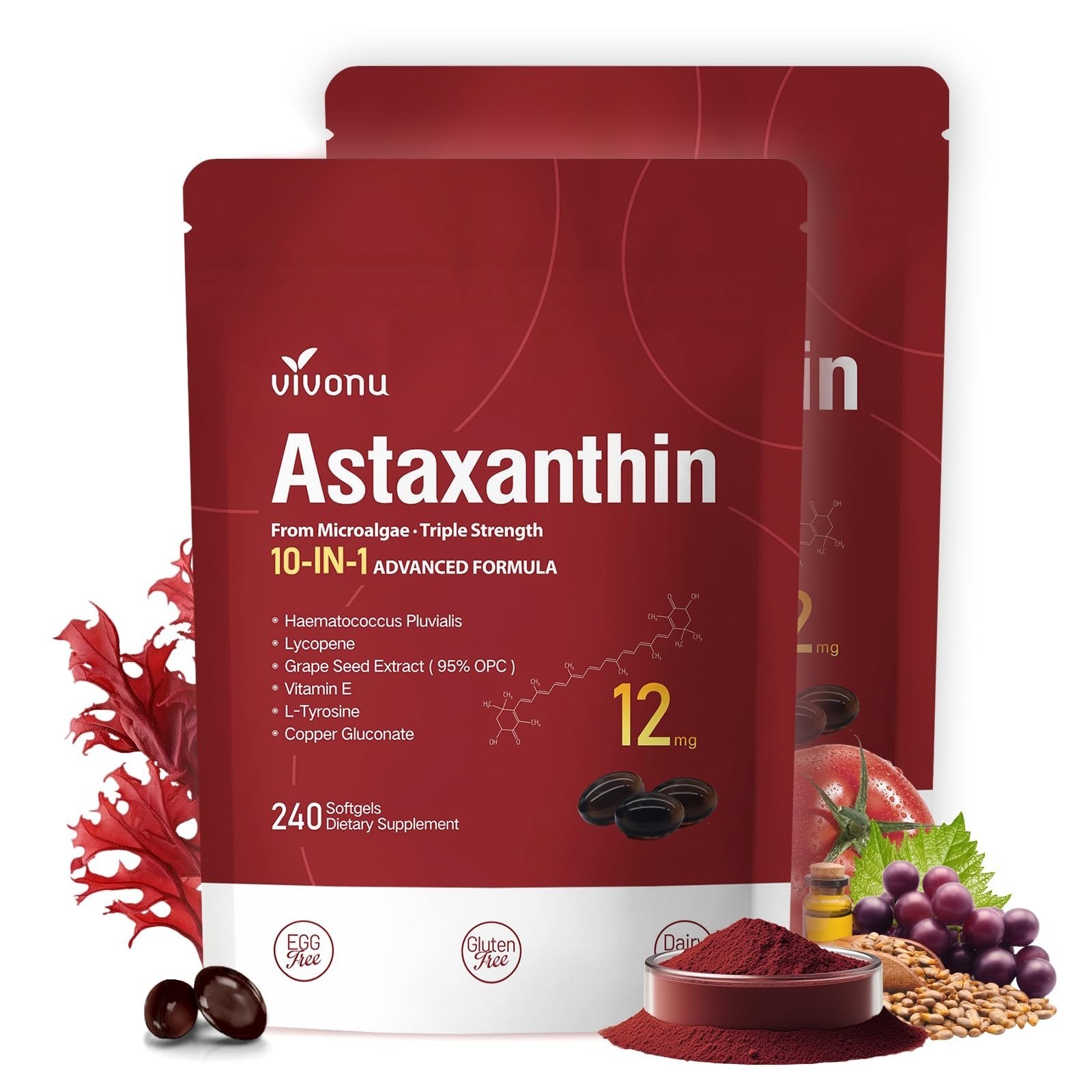 VivoNu Astaxanthin Supplements 24mg Softgels – 240 Count