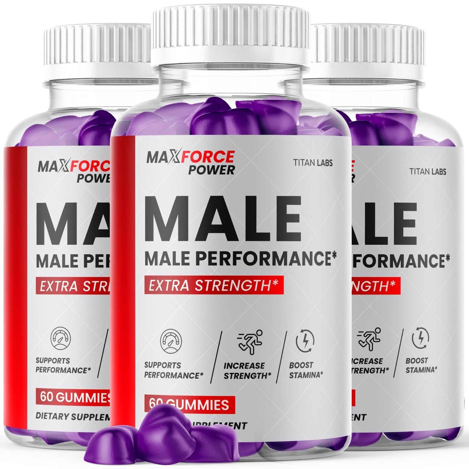 (3 Pack) Max Force Power Male Gummies Advanced Support Supplement 180 Gummies