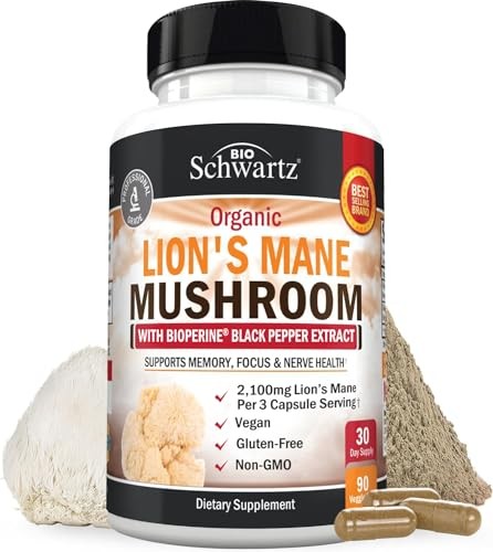 BioSchwartz Organic Lions Mane Supplement Capsules 90ct