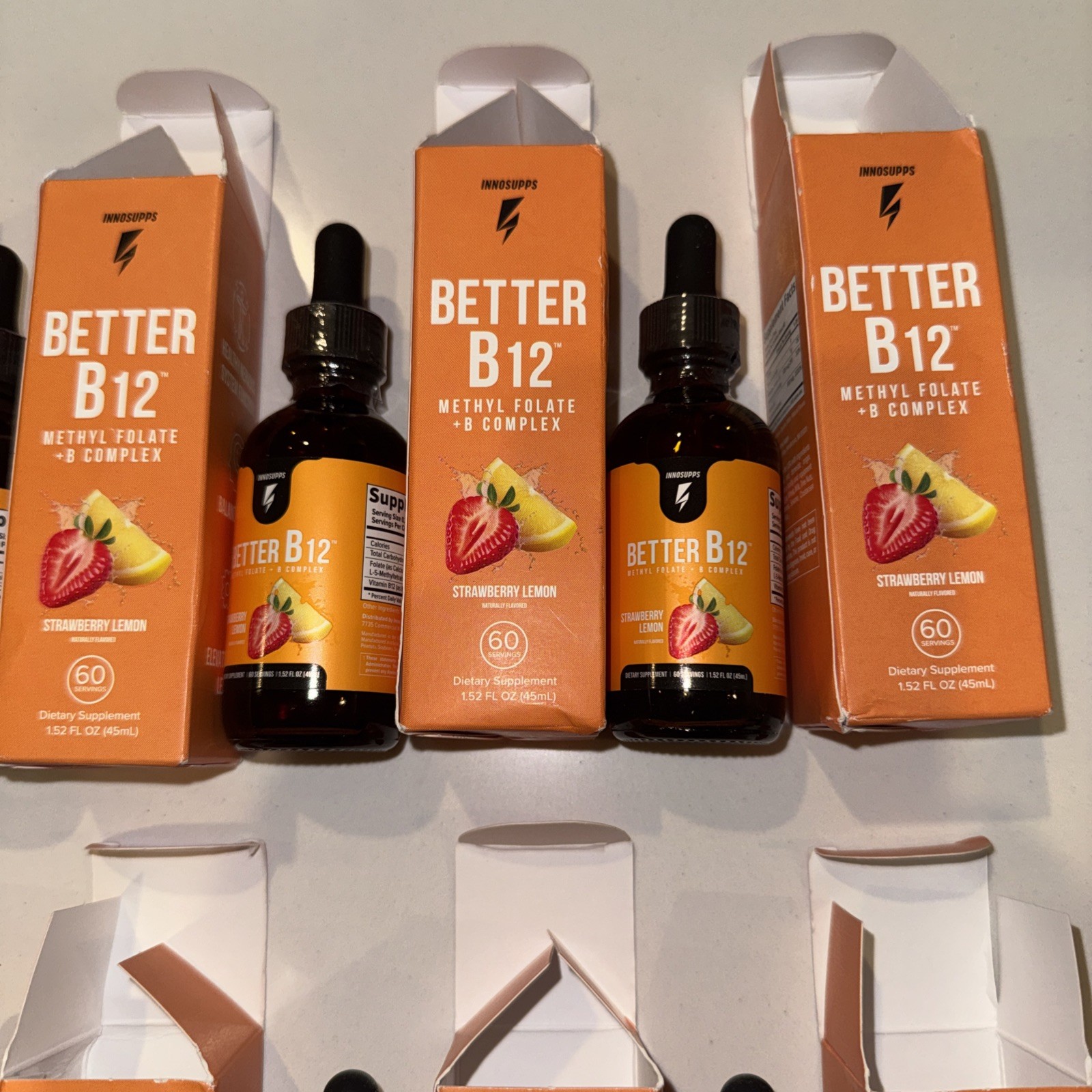 10 total Innosupps Better B12 Methyl Folate B Complex Strawberry Lemon 45ml